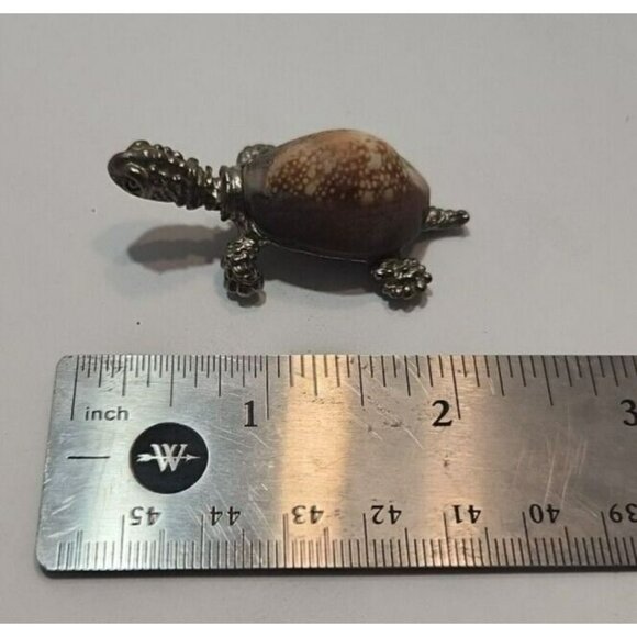 Vtg Silver Colored Metal And Real Shell Turtle Figurine 2.25" by 1" - Picture 10 of 10